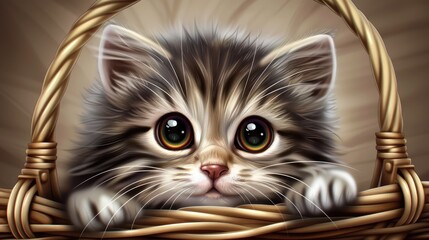 Canvas Print - Cute cat in basket