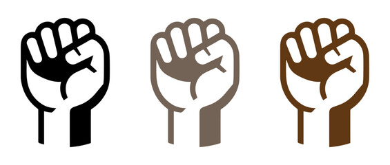 Raised Fist Power Icons - Black, Red, Brown Solidarity Symbols