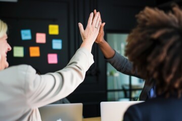 Wall Mural - Woman giving a high-five to a colleague.