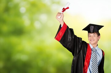 Wall Mural - Excited, university student graduation, studying on campus