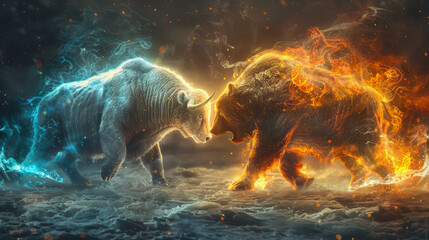 Wall Mural - Two bears are fighting in a fiery battle