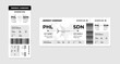 © Azat Valeev - Airline ticket and airplane boarding pass design template. Passenger name and flight details. Flying travel booking vertical and horizontal card layout. Business plane journey airways company document