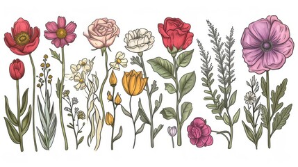 Sticker - A seamless pattern of hand-drawn wildflowers