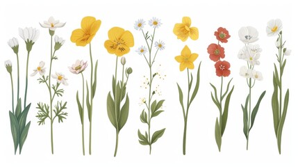 Wall Mural - Wildflowers, each illustrated with botanical accuracy