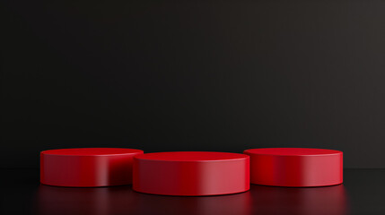 Three rounded podiums for product presentation on a black background.