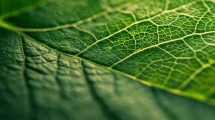 Wall Mural - Detailed close-up shot of a green leaf