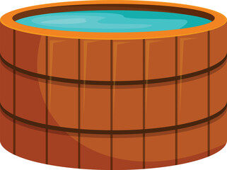 Wall Mural - Round wooden hot tub made of natural planks holding clean water for bathing