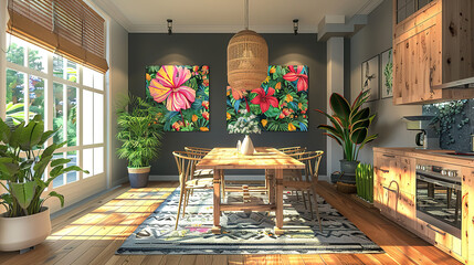 Poster - Attractive A midrange view of a dining room furnished with a mix of modern and traditional elements