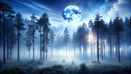 Wall Mural - Ethereal Whispers: A Misty Forest bathed in Moonlight  generative AI