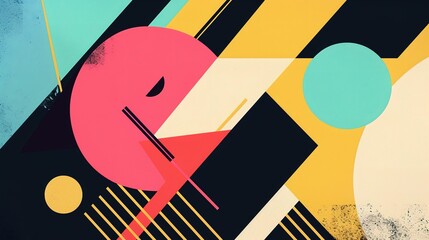 Poster - Vibrant Abstract Artwork Featuring Geometric Shapes and Bold Colors in Dynamic Composition