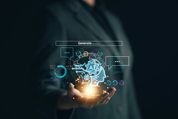 Fototapete - Chat with AI. Artificial intelligence. The concept of accessing imagination by feeding commands to Ai to create what is in our mind with futuristic technology through the Internet...