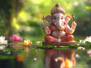 lord ganesh sculpture on nature background