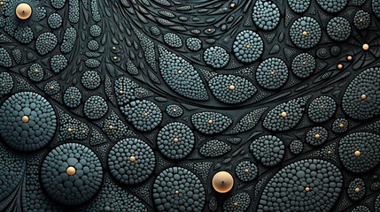 Poster - Abstract fractal ornament with floral elements and dotted texture.