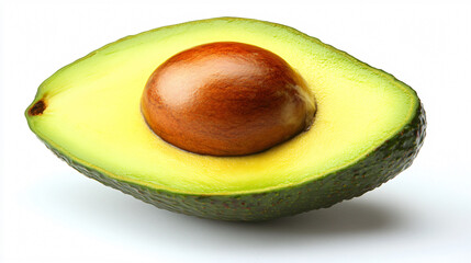 Detailed Close-up of Ripe Avocado Halves with Seed on White Background