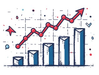 Poster - a graph with a red arrow pointing upwards. the graph is made up of blue and red bars