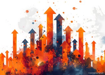Poster - a painting of many arrows with some of them pointing upwards and others pointing downwards. the pain