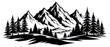 © BraveSpirit - Black and white mountains with pine trees. Vector illustration
