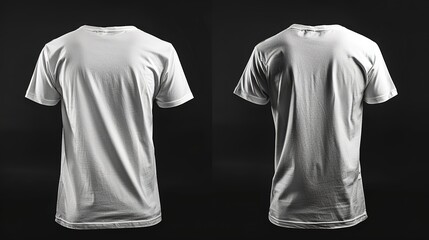 Blank shirt mock up template, front and back view, plain white t-shirt isolated on black. Tee design mockup presentation for print 