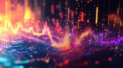 Abstract depiction of financial graphs and charts in neon colors