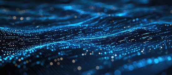 Aufkleber - Abstract blue digital network technology stream Futuristic matrix background illustrating data transfer and big data storage 3D visualization