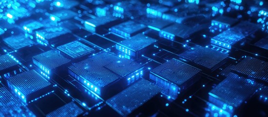 Abstract blue mosaic background featuring LED squares emphasizing a digital technology concept Vibrant pixel grid design in a three dimensional rendering