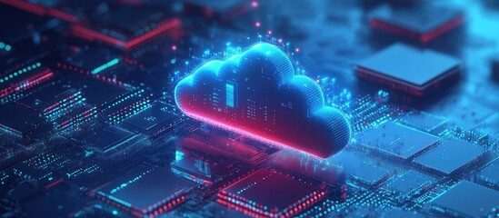 Poster - Cloud Computing and Data Center Technology with Cybersecurity Concepts 3D Illustration of Digital Information Storage
