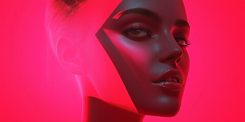 Striking profile portrait bathed in intense red light for Y3K aesthetic fashion editorials, futuristic beauty campaigns and next-generation cinematic mood lighting concepts