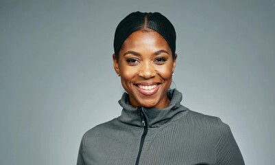 Wall Mural - Closeup portrait of a smiling african american woman in hoodie