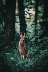 Wall Mural - A wild hare in the wood Generative AI