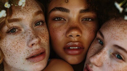 Young women friends together for self care, diversity, Skin, aesthetic, dermatology and support, Beauty.