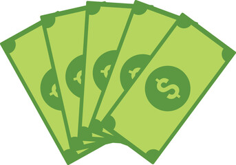 Poster - Stack of five green bills is spreading out showing the dollar symbol