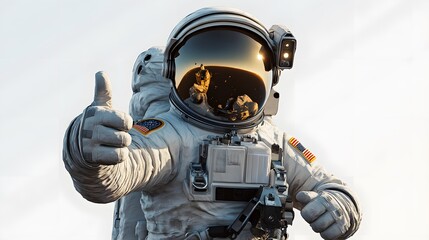 png astronaut thumbs up sticker, 3d rendering, transparent background