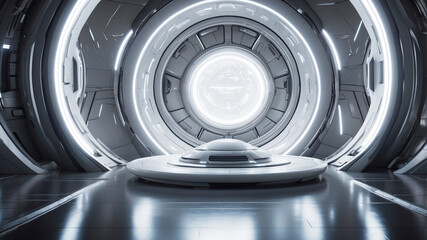 Aufkleber - Futuristic generic technology room with a platform in its center