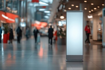 Canvas Print - sleek banner mockup minimalist rollup display stand in a bustling public space showcasing clean design and marketing potential