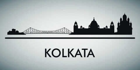 Wall Mural - The city skyline. Kolkata. Silhouettes of buildings. Vector on a gray background