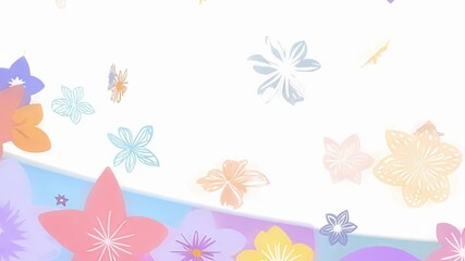 Poster - brightly colored flowers drift across a gentle pastel background, creating a serene and whimsical at