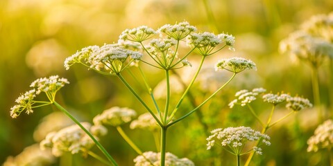 Wall Mural - Wildflowers in Golden Light A Close-up View, flowers, white, field , nature