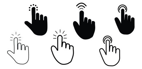 Poster - Hand cursor icon set. click icon vector. hand click pointer. Clicking finger. Computer mouse click set. vector.
