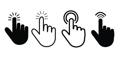 Poster - Hand cursor icon set. click icon vector. hand click pointer. Clicking finger. Computer mouse click set. vector.
