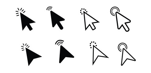 Poster - Computer mouse click cursor arrow icons set. Clicking cursor icon. Hand cursors icons click set. Pointer click icon set.