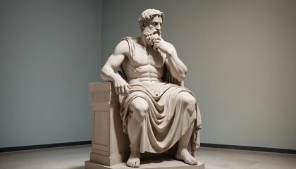 statue of a Greek philosopher in contemplation, at historical museum
