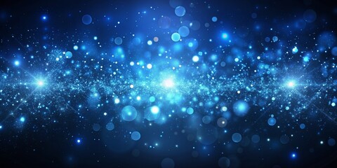 Wall Mural - Cosmic Blue Bokeh Background with Scattered Glowing Particles, Bokeh, Galaxy, Abstract, Space