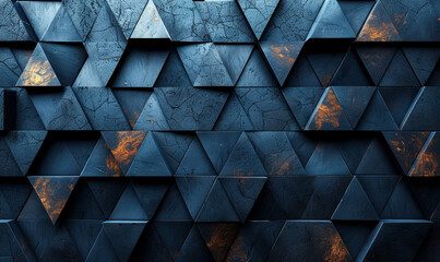 Poster - futuristic 3d render of dark triangular block wall with high-tech texture, conceptual abstract desig