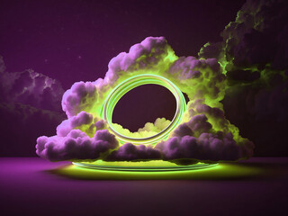 Wall Mural - Abstract stand background with clouds and circle shape and neon light