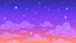 © PixelChoice - Starry sky at sunset background in pixel art style. Space, galaxy, cosmos, universe fantasy view background for computer game. 8 bit retro style vector illustration