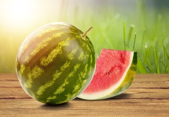 Wall Mural - Tasty sliced fresh ripe watermelon fruit