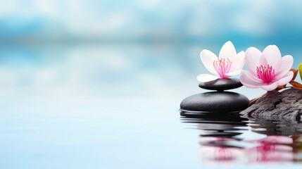 Wall Mural - Beautiful lotus flower on the water with copy space for background