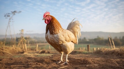 Wall Mural - Chicken on the farm in the morning