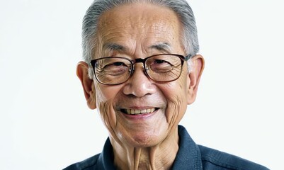 Wall Mural - Portrait of a senior asian man wearing eyeglasses on white background