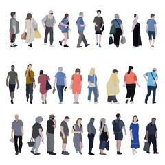 Wall Mural - A large set of silhouettes of people. 2D image for use as an entourage. Vector flat city infographics.